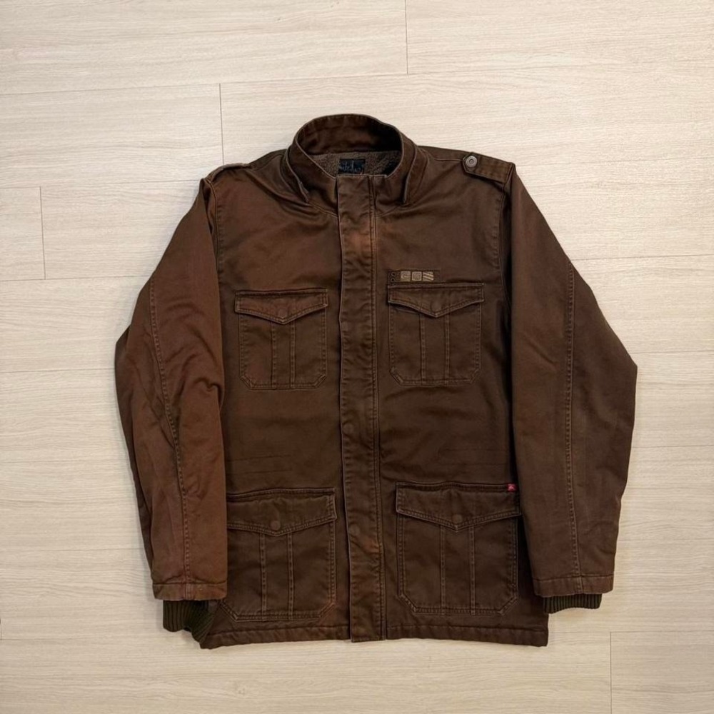 Quiksilver Brown Heavy Sherpa Lined Military Style Cargo Jacket Men's Size Large